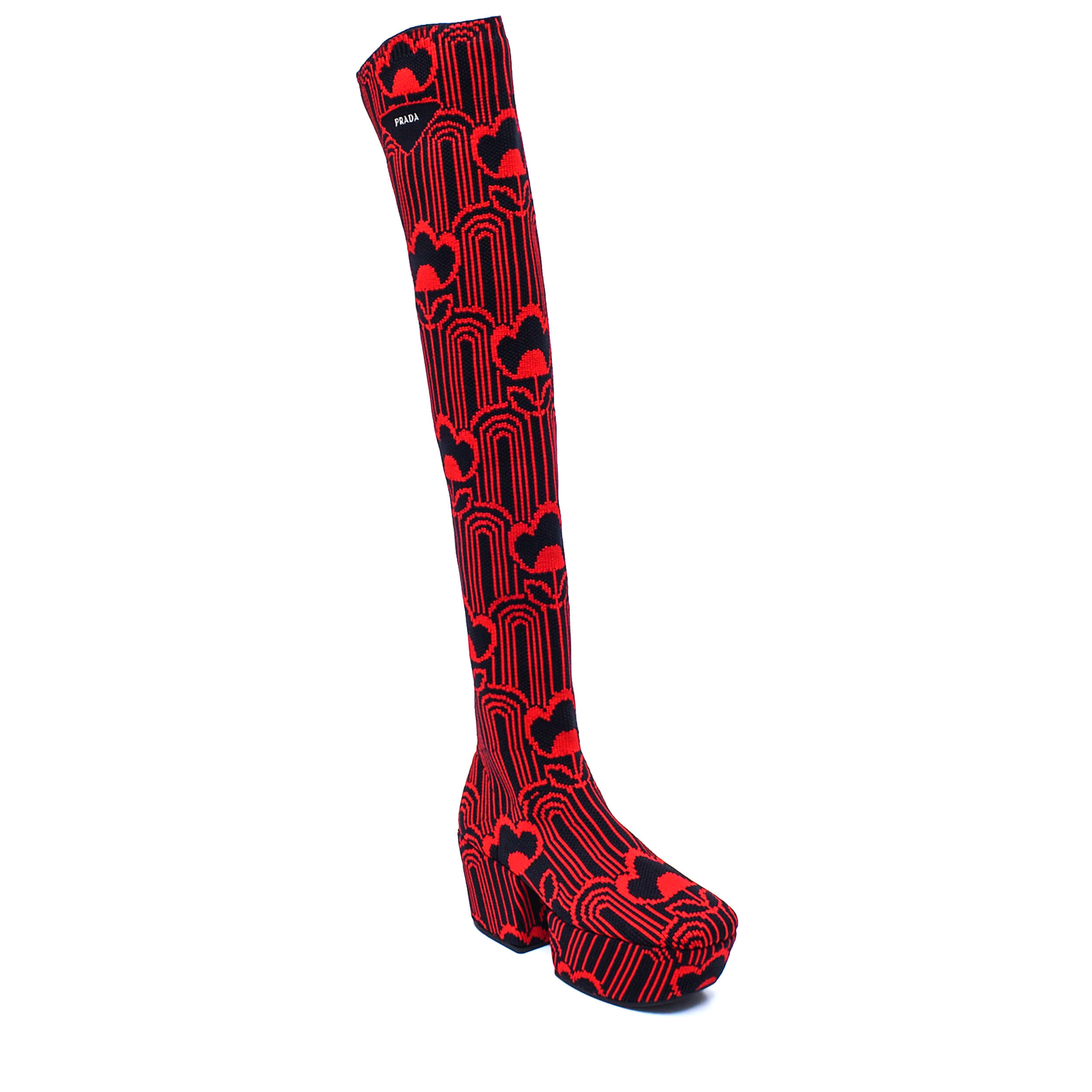 Prada - Red & Black Jacquard Thing Statement Sole Boots / 38